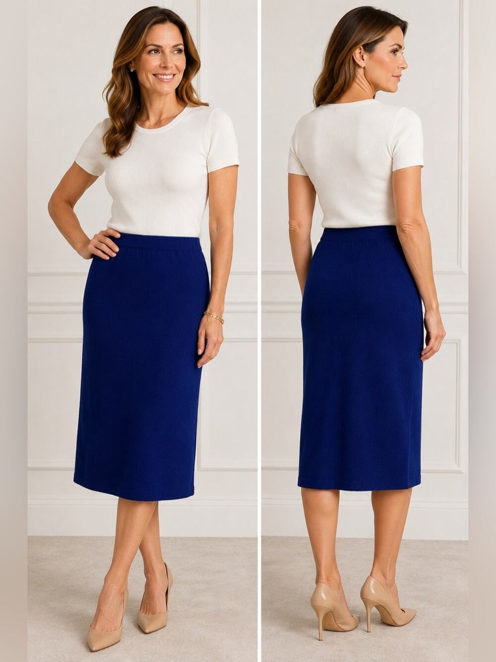 St. John Collection Marie Gray Santana Knit Skirt 12 Cobalt Sapphire NWOT